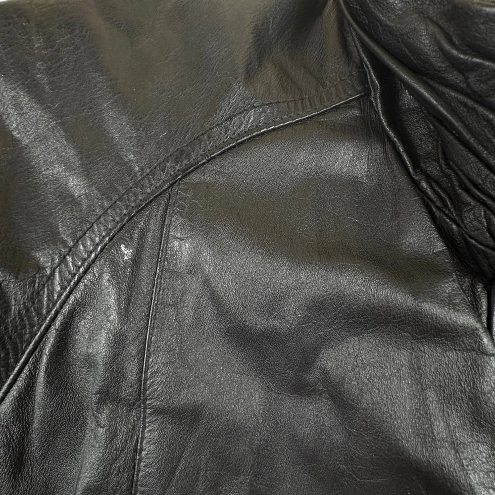 Vintage Black Leather Jacket Mens Small Minimalist‎ Button Front